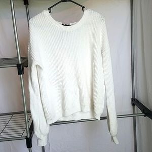 White sweater w/cutout in back and blk velvet bow